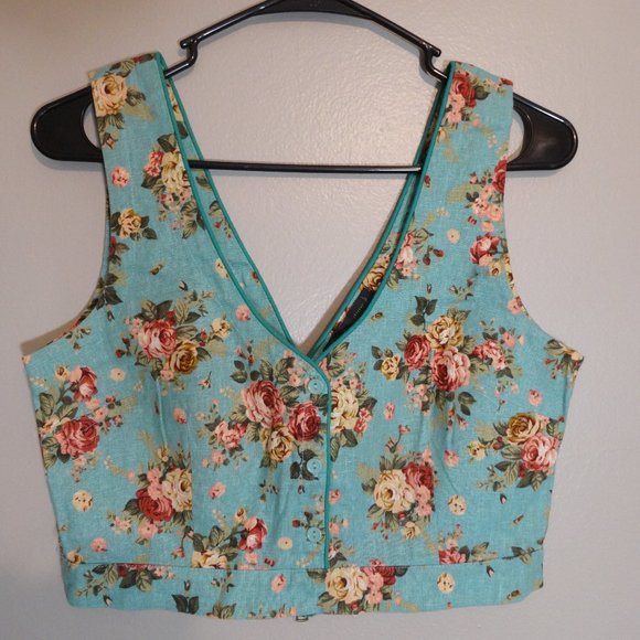 Light Blue LUCCA COUTURE Floral Crop Top size L - Picture 1 of 3